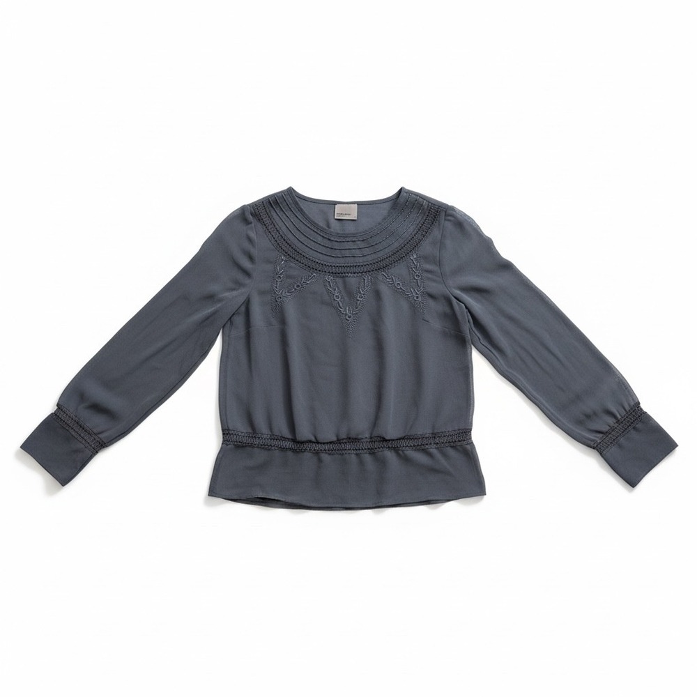Vero Moda Blouse Women S Blue Euc Embroidered Lace Trim Sheer Boho Top Y2K